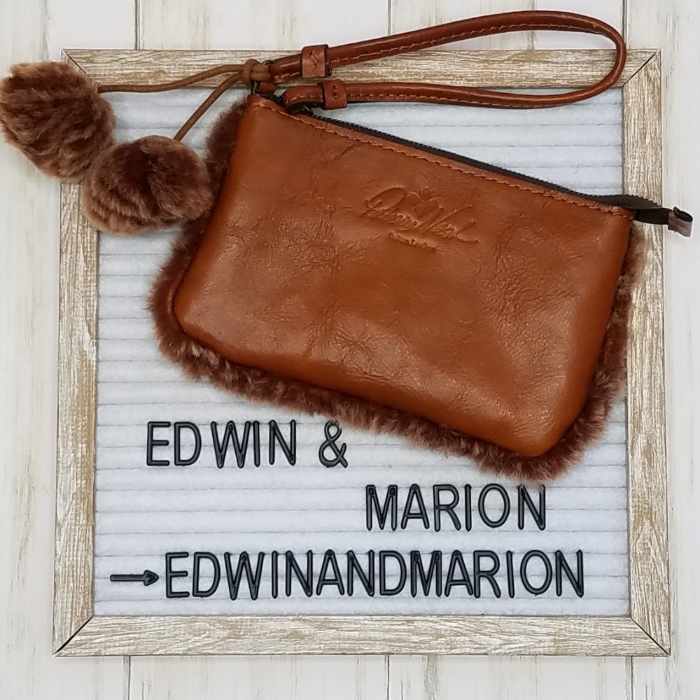 Patricia Nash Laser Cut Tan Sherpa Wristlet